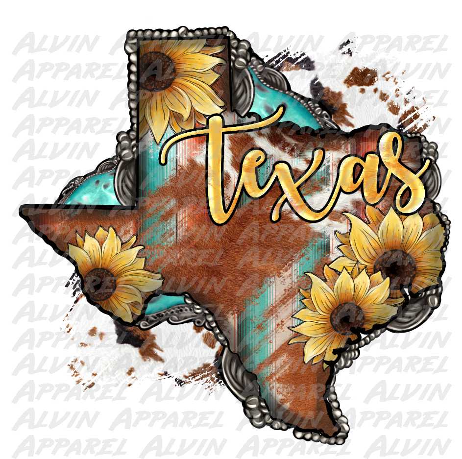 Texas Map Cowhide Sunflower