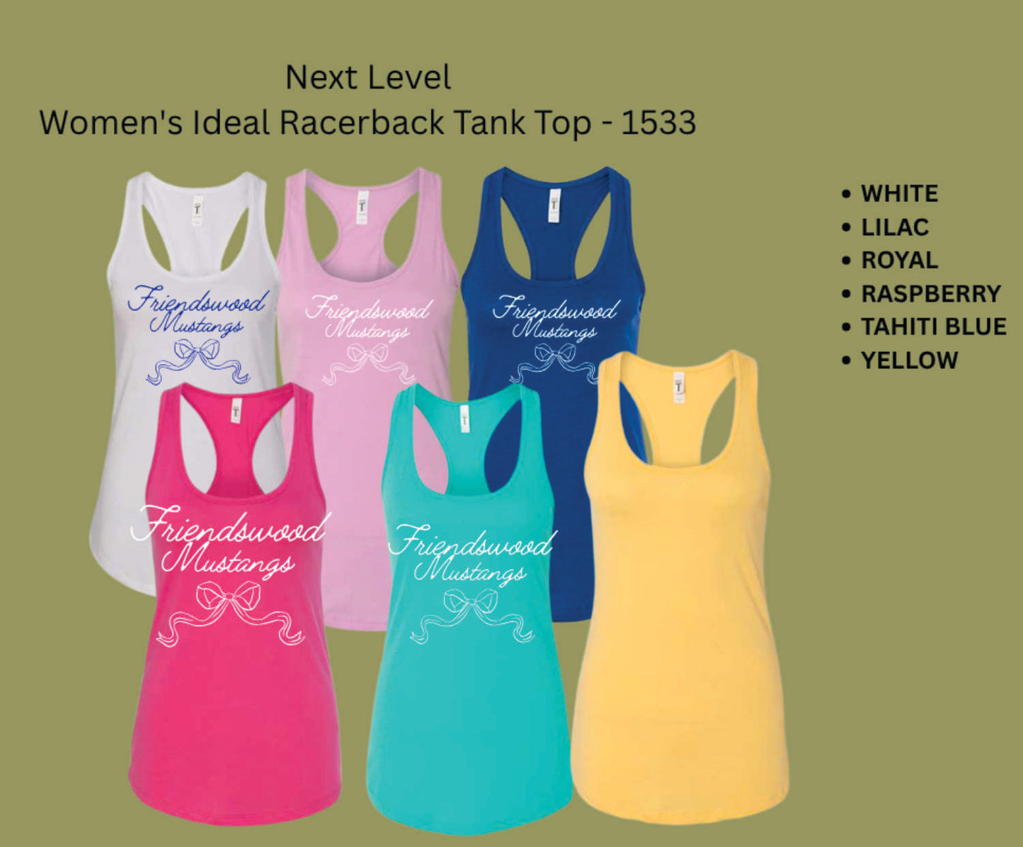 Mustangs w/ Bow Ladies Racerback Tank Top
