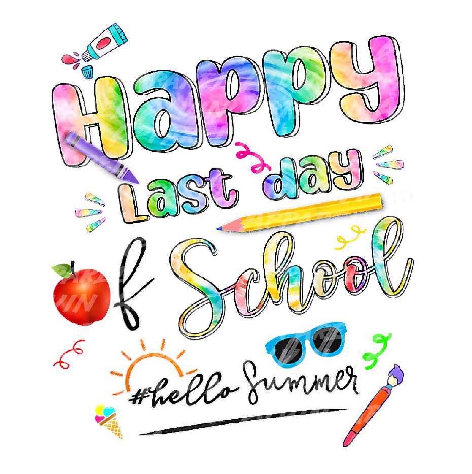 Happy last day of school hello summer watercolor