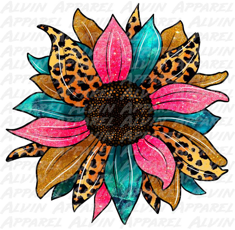 Pink Blue Leopard Sunflower