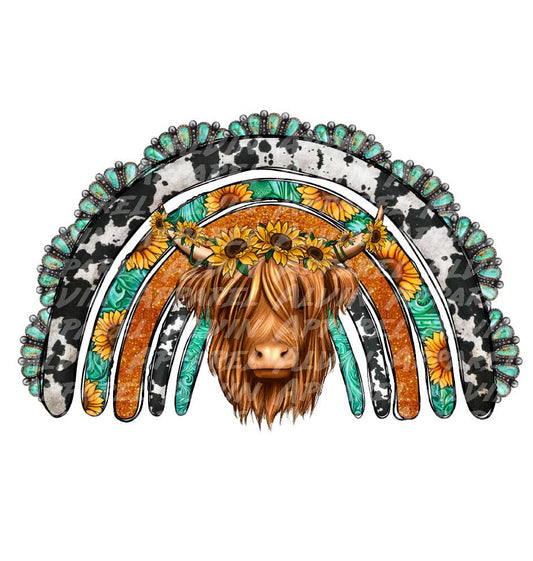 Rainbow Highland Cow Turquoise