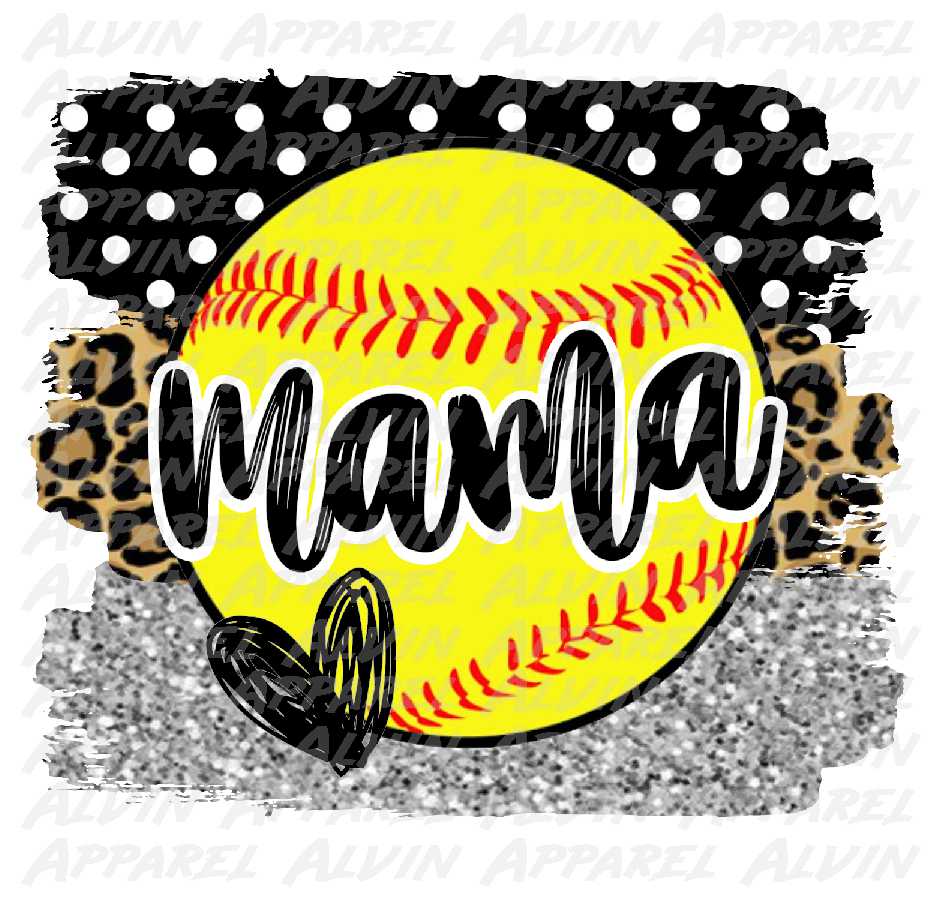 Softball Mama Brushstrokes Black