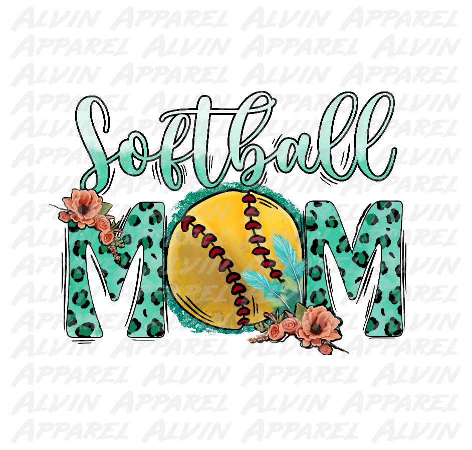 Softball Mom Teal Leopard