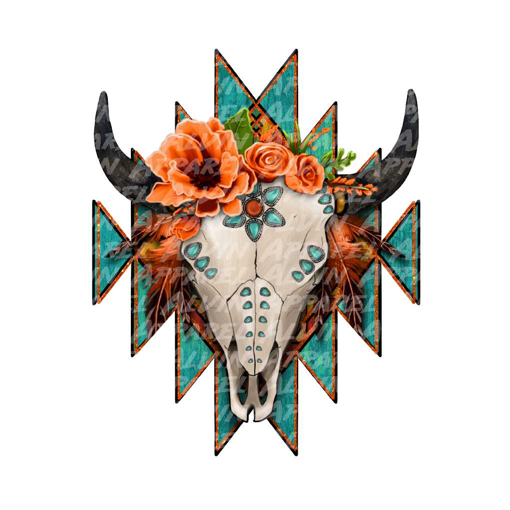 Turquoise Aztec Bull Skull