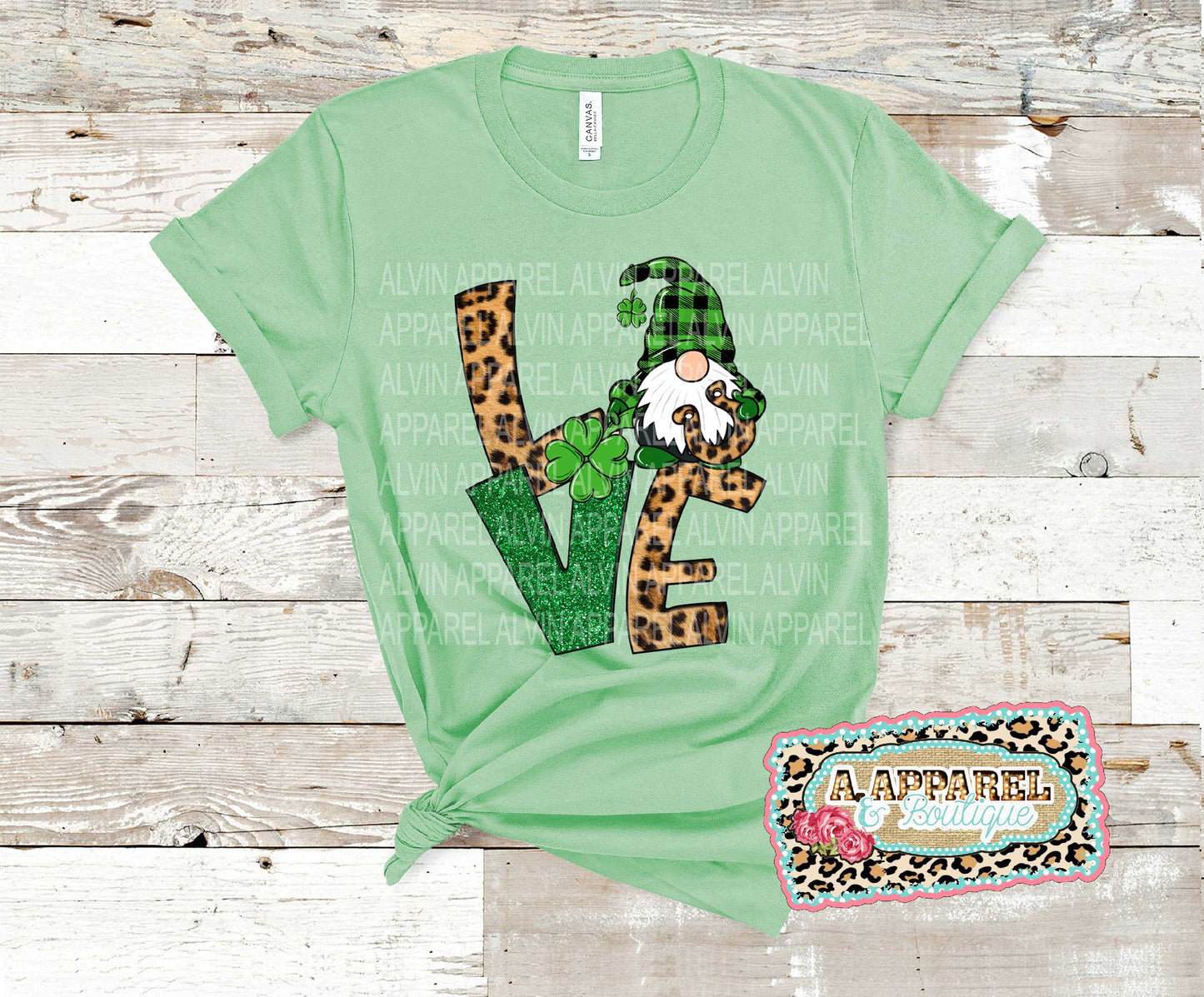 LOVE Leopard Green Glitter Gnome St Patrick's Day