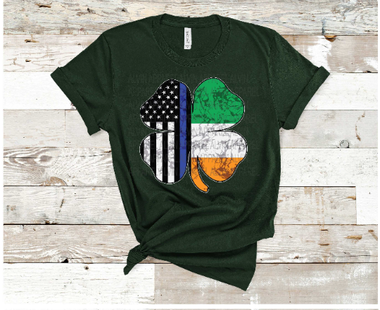 Thin Blue Line Irish Flag Clover St Patrick's Day