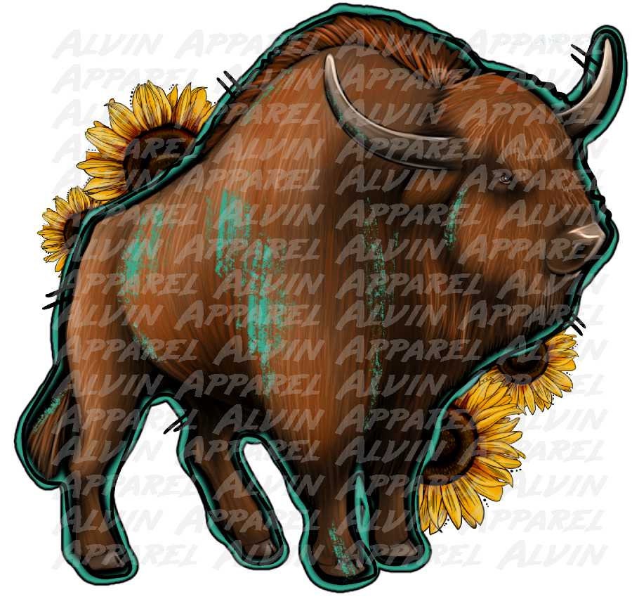 Bison Sunflower Turquoise Transfer