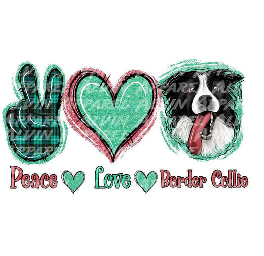 Peace Love Border Collie Mint Transfer