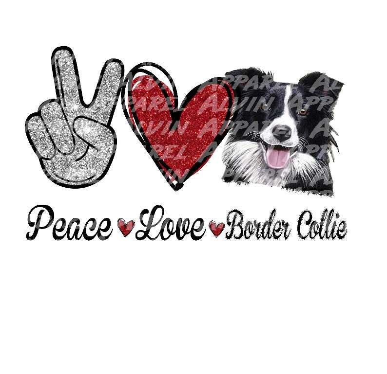 Peace Love Border Collie Red Transfer