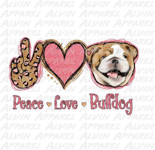 Peace Love Bulldog Pink Transfer