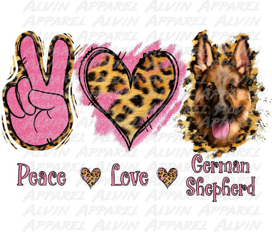 Peace Love German Shepherd Pink Transfer