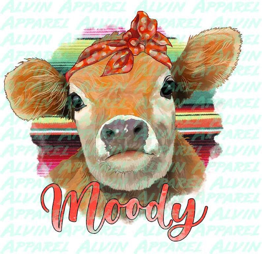 Moody Cow Head Heifer DTF Transfer, Ready to Press, Direct to Film Transfers, Full Color Heat Transfers