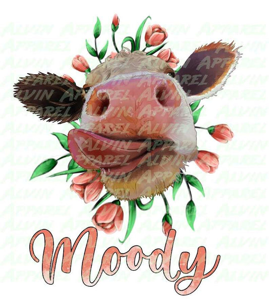 Moody Cow Head Heifer Tulips Transfer