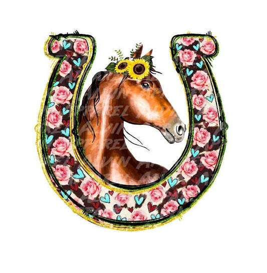 Horse in Horseshow Floral Transfer