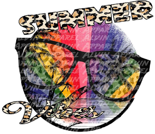 Summer Vibes Leopard Glasses Palm Tree Circle Transfer