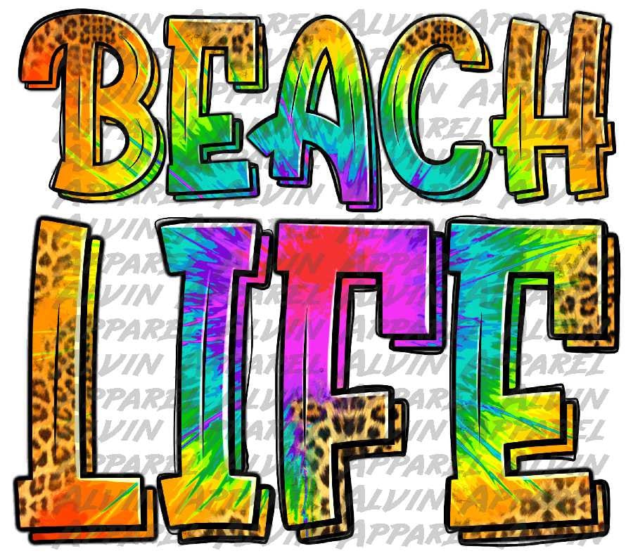 Beach Life Tie Dye Leopard Words Transfer