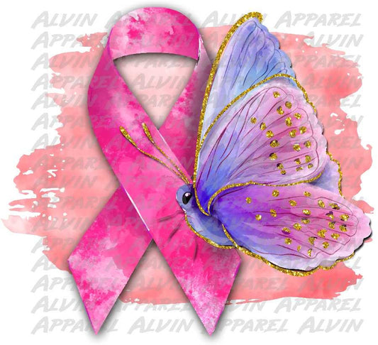 Breast Cancer Awareness Butterfly Ribbon Transfer