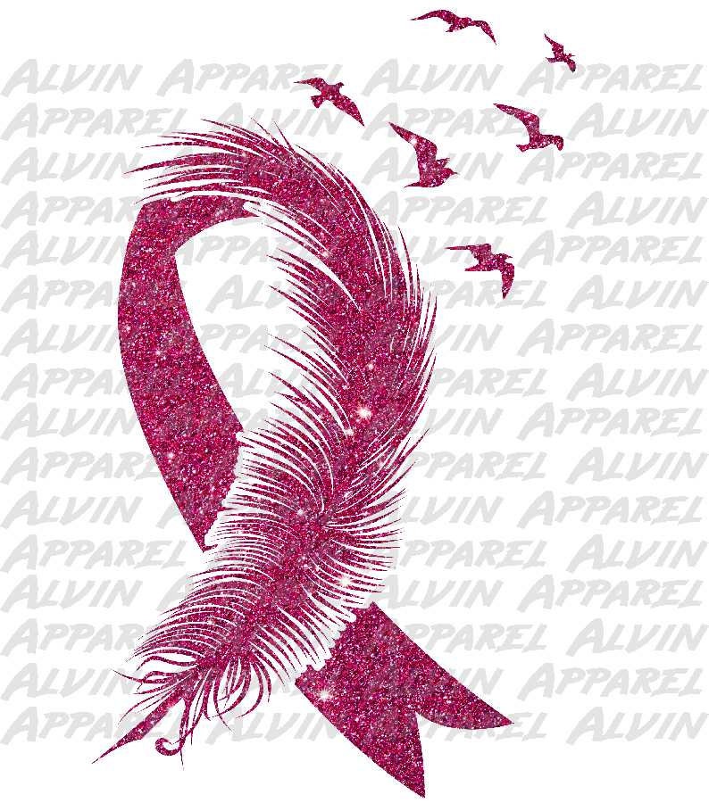 Breast Cancer Awareness Feather Ribbon Birds Transfer
