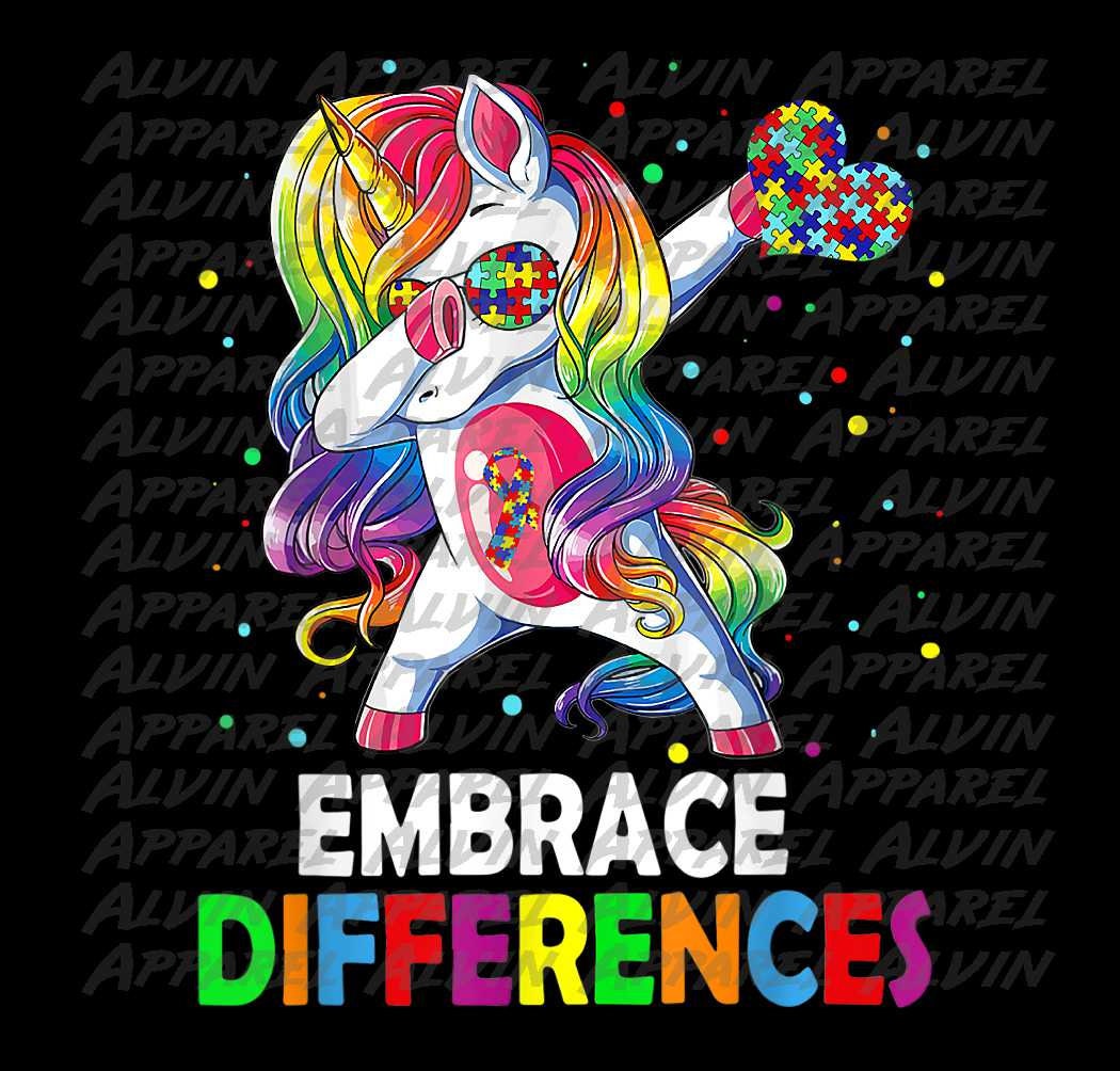 Embrace Difference Dabbing Puzzle Unicorn Autism Awareness Transfer