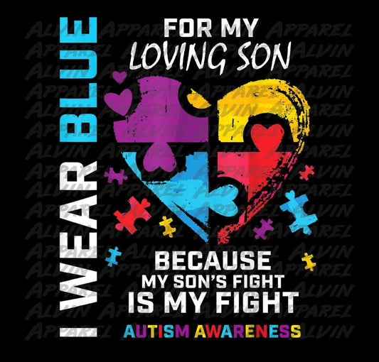 I Wear Blue for My Son Autism Awareness Transfer