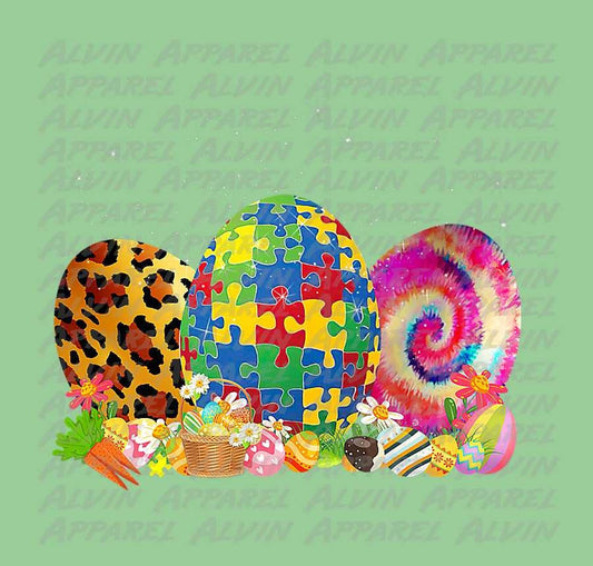 Easter Egg Trio Leopard Swirl Autism Awareness Transfer