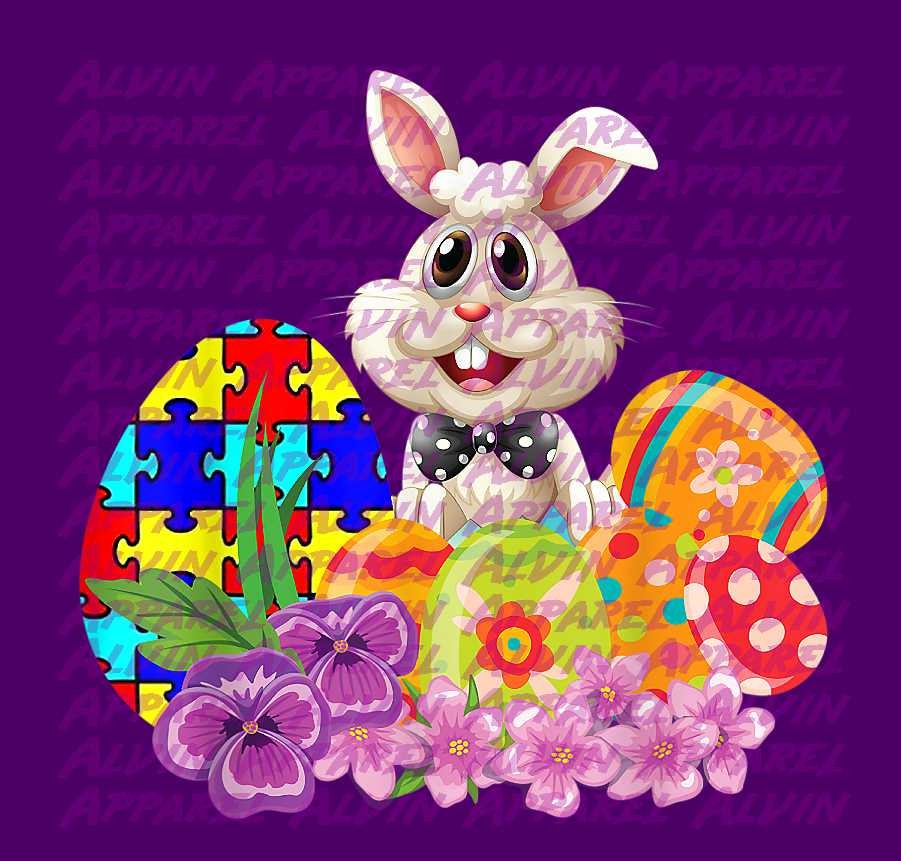 Easter Bunny Eggs Pansies Autism Awareness Transfer