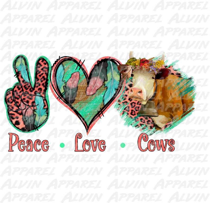 Peace Love Cows Pink Mint Transfer
