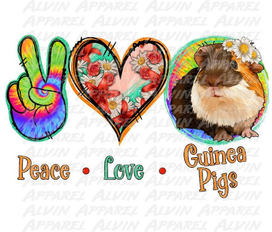 Peace Love Guinea Pigs Tie Dye Transfer