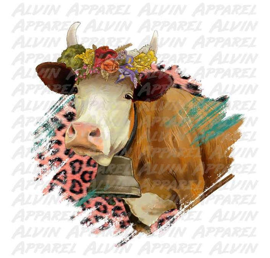 Floral Cow with Bell Transfer