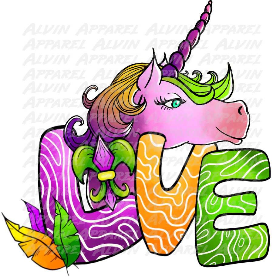 Love Unicorn Mardi Gras Transfer