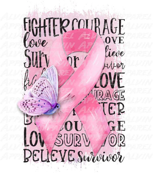 Breast Cancer Awareness Ribbon Stacked Words Transfer