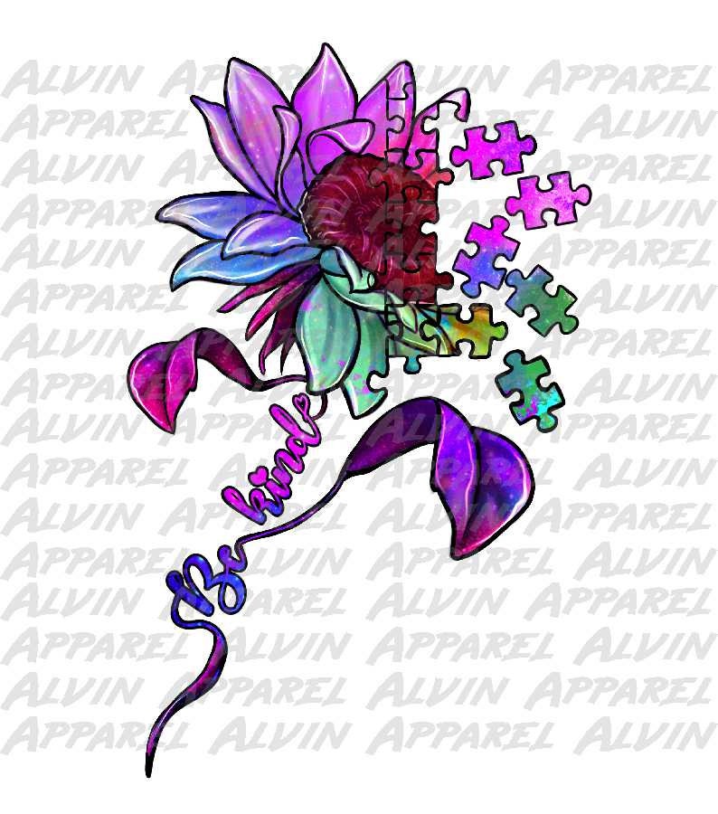 Be Kind Flower Autism Awareness Puzzle Transfer