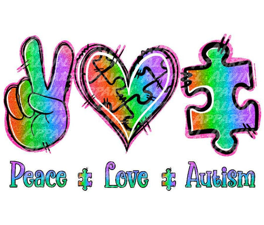 Peace Love Autism Awareness Colorful Transfer