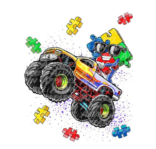 Monster Truck Autism Awareness Transfer