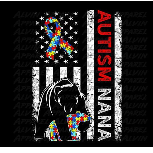 Autism Flag Nana Bear Autism Awareness Transfer