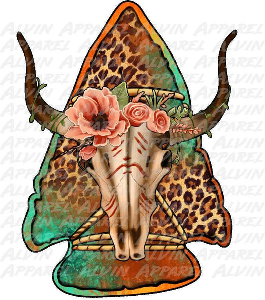 Arrowhead Bull Skull Flowers Transfer