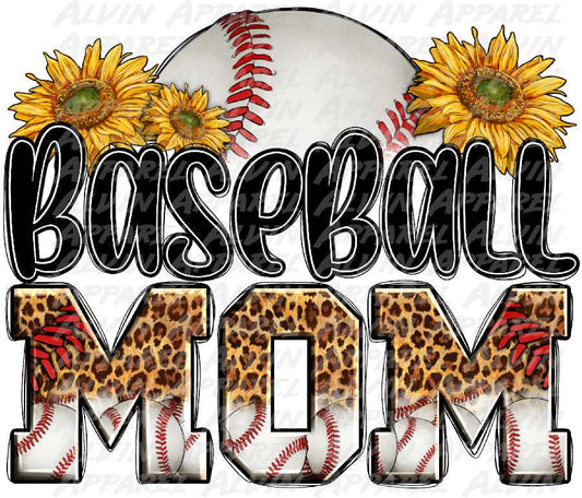 Baseball Mom Sunflower Leopard  DTF Transfer