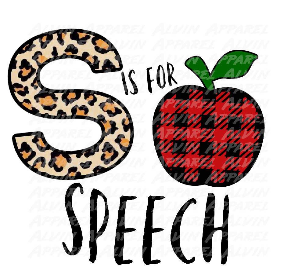 S is for Speech Leopard with Plaid Apple *Customizable* Transfer