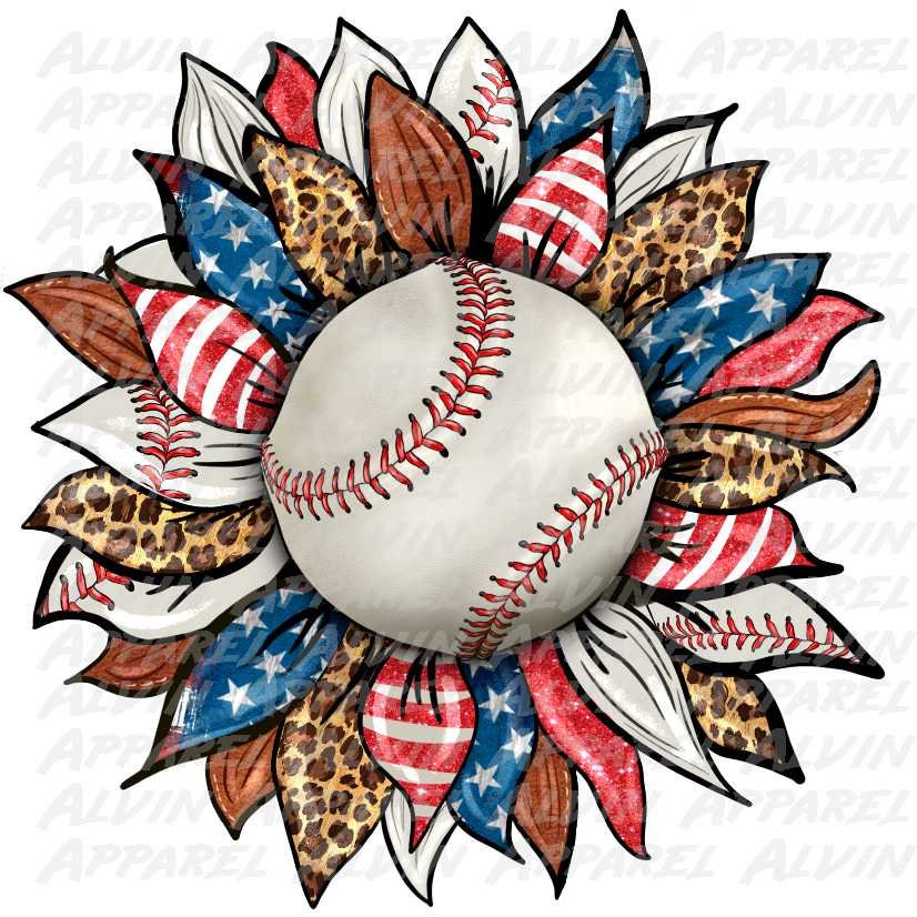 Baseball Sunflower Leopard Flag USA  DTF Transfer