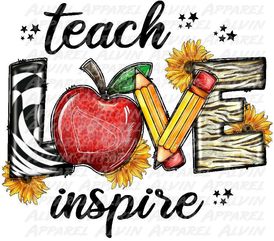 Teach Love Inspire Apple Pencil Sunflower DTF Transfer