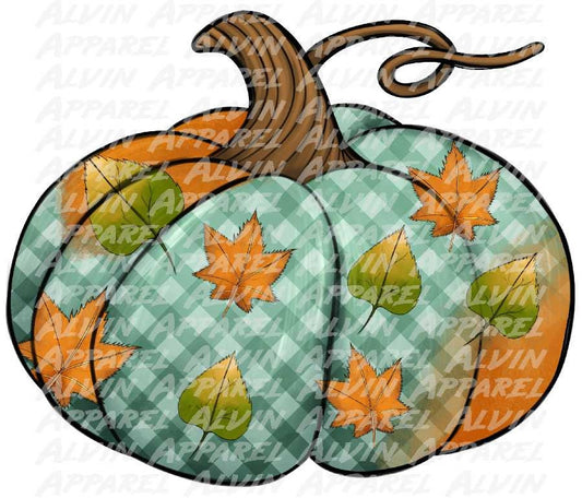 Blue Plaid Autumn Pumpkin Transfer