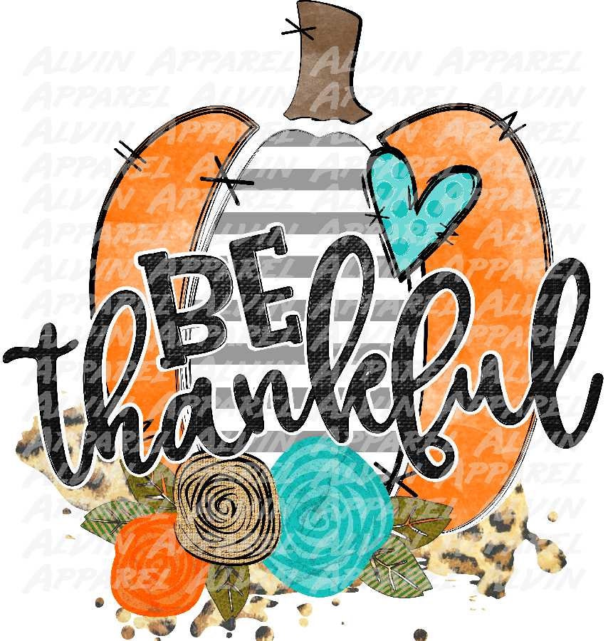 Be Thankful Grey Stripe Pumpkin DTF transfer