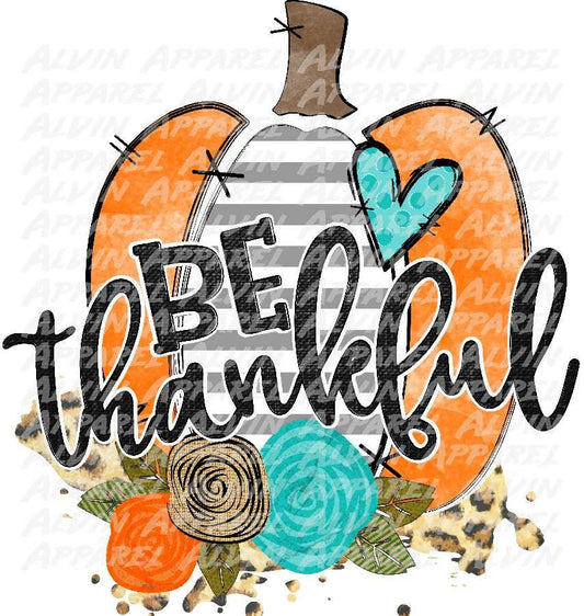 Be Thankful Grey Stripe Pumpkin DTF transfer