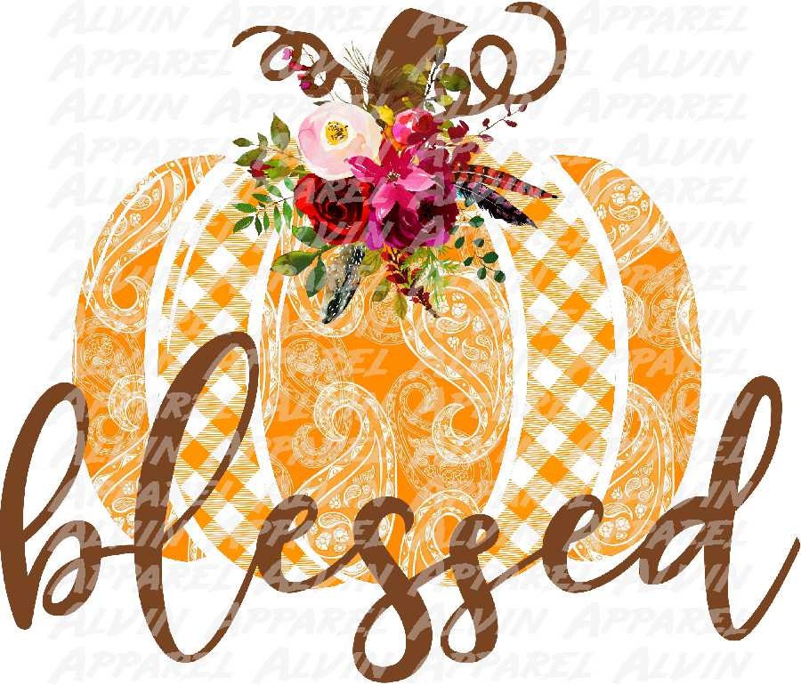 Blessed Orange Patchwork Pumpkin Transfer