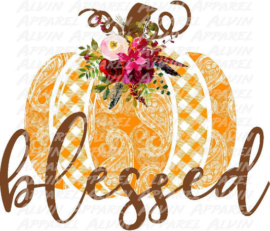 Blessed Orange Patchwork Pumpkin Transfer