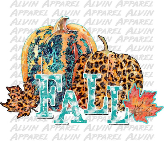 Fall Teal Marquee Leaves Pumpkins Vibes Transfer