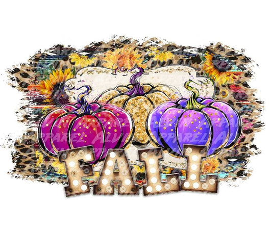 Fall Pink Purple Pumpkins Transfer