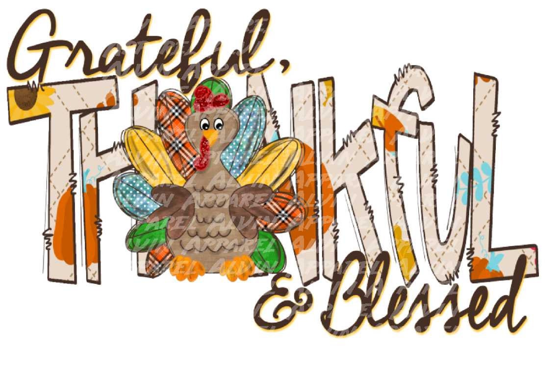 Grateful Thankful Blessed Patchwork Turkey Transfer