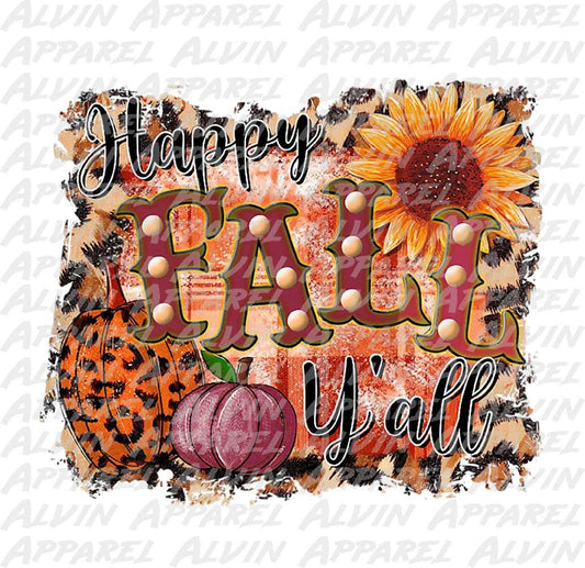 Happy Fall Y'all Maroon Pumpkin Marquee Transfer