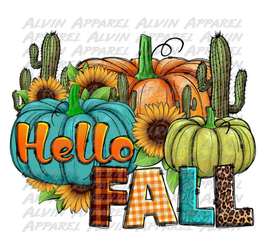 Hello Fall Blue Cactus Transfer